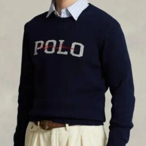 NWT - Polo Ralph Lauren Logo - Signature Intarsia - Navy Blue - Size Medium